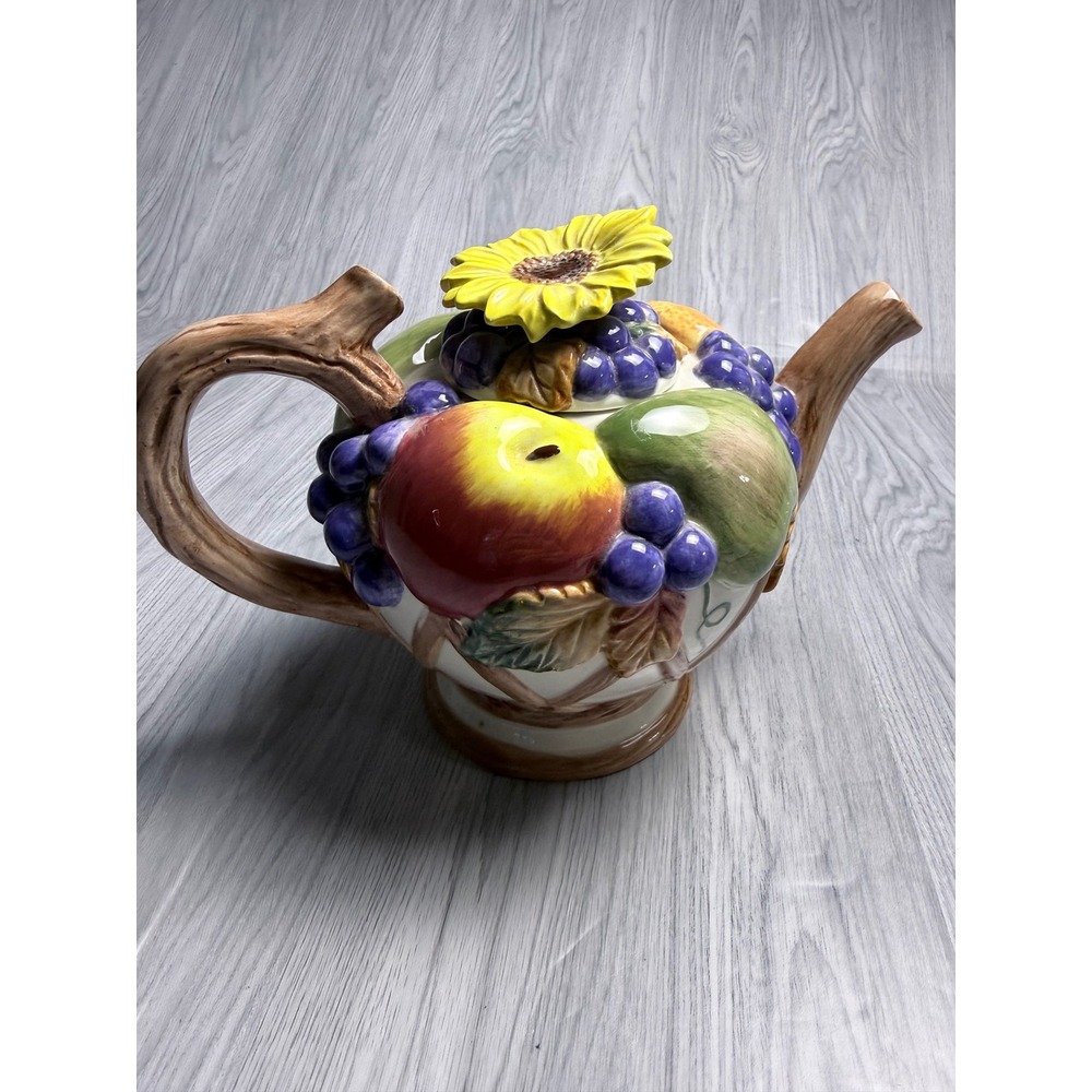 Omnibus by Fitz and Floyd 1996 Fruit Sunflower Ceramic Teapot 26oz Hand Painted